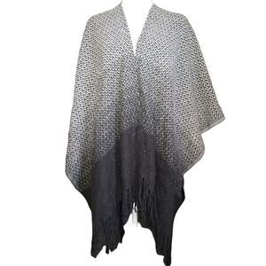 Steve Madden Black Ombre Ruana Wrap Poncho With Black Fringe Trim